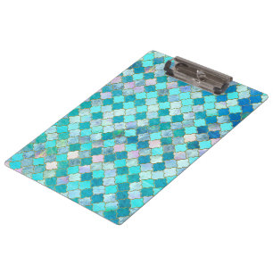 Aqua Teal Gold Oriental Moroccan Tile pattern Clipboard