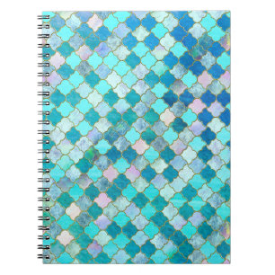 Aqua Teal Gold Oriental Moroccan Tile pattern Notebook