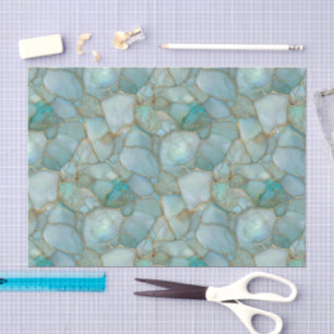 Aqua Teal Gold Watercolor Mosaic Sea Glass Tissue Paper