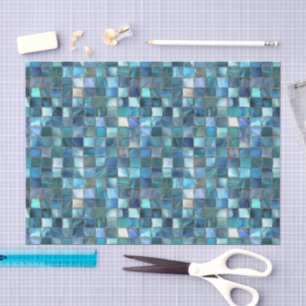 Aqua Teal Gold Watercolor Mosaic Sea Glass  Tissue Paper