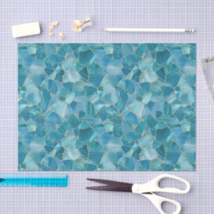 Aqua Teal Gold Watercolor Mosaic Stained Glass  Tissue Paper