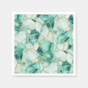 Aqua Teal Gold Watercolor Sea Glass Mosaic Pattern Napkin