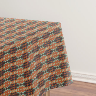 Aqua Teal Green Orange Taupe Beige Tribal Art Tablecloth