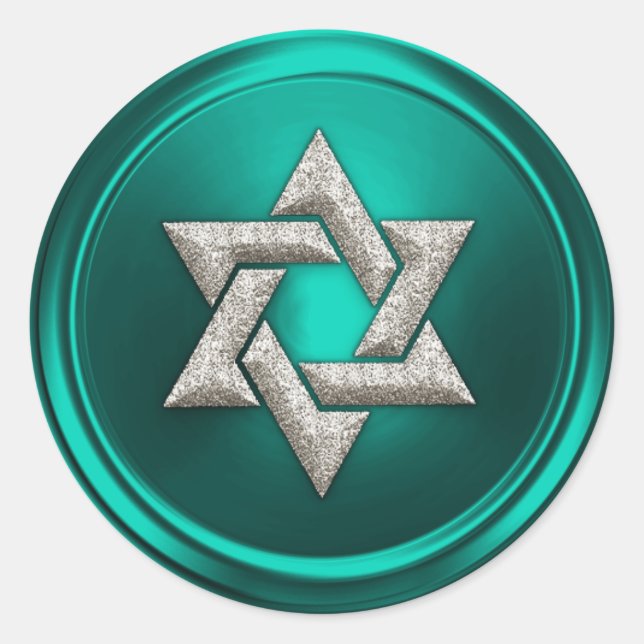 Aqua Teal Green Silver Star of David Envelope Seal (Front)