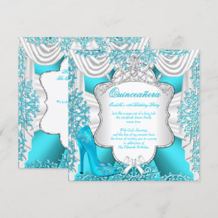Aqua Teal High Heels Princess Quinceanera 15th Invitation