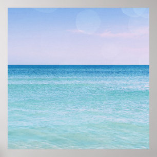 Aqua Teal Lavender Ocean Waves Tropical Beach Poster