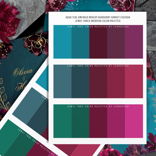 Aqua Teal Merlot Jewel Tone Wedding Colour Palette (Aqua Teal Merlot + Teal Bordeaux + Emerald Burgundy Jewel Tone Wedding Color Palettes)