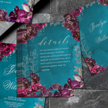 Aqua Teal Merlot Jewel Tone Wedding Details Sheet