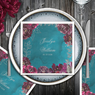 Aqua Teal Merlot Jewel Tone Wedding  Napkin