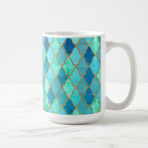 Aqua Teal Mint Gold Oriental Moroccan Tile pattern Coffee Mug