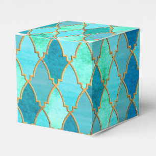 Aqua Teal Mint Gold Oriental Moroccan Tile pattern Favour Box