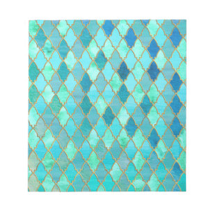 Aqua Teal Mint Gold Oriental Moroccan Tile pattern Notepad