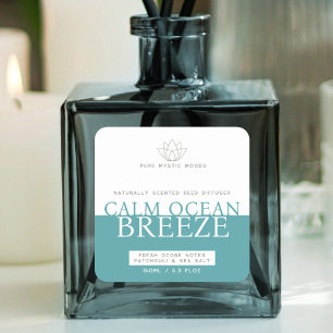 Aqua teal ocean breeze reed diffuser label
