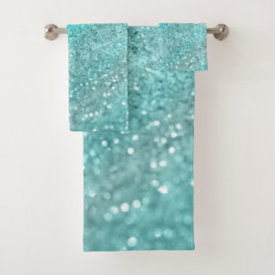 Aqua Teal Ocean Glitter #1 Bath Towel Set