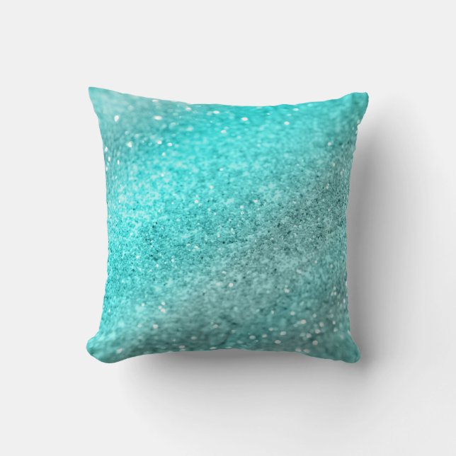 Aqua Teal Ocean Glitter #1 Cushion (Front)