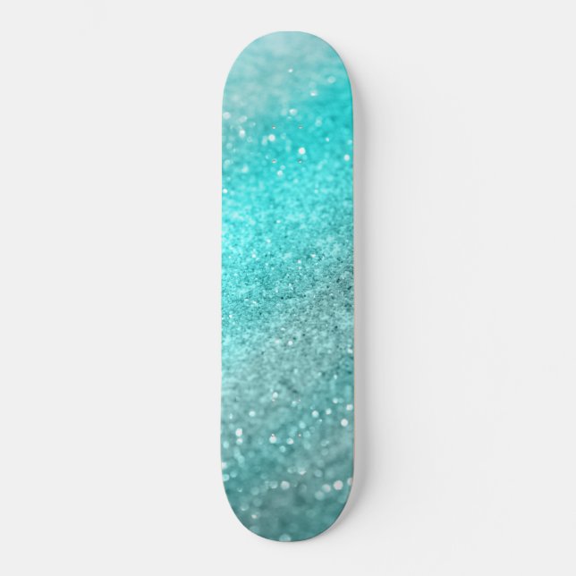 Aqua Teal Ocean Glitter #1 Skateboard (Front)