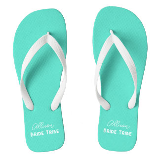 Aqua Teal Personalised Bride Tribe Bachelorette Flip Flops