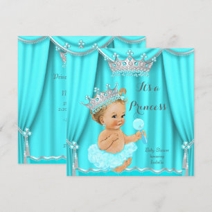 Aqua Teal Princess Baby Shower Silver Blonde Invitation