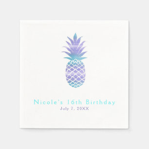 Aqua Teal & Purple Pineapple Tropical Chic Party Napkin