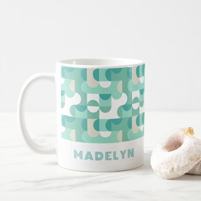 Aqua Teal Seafoam Mint Green Midcentury Patter Coffee Mug (With Donut)