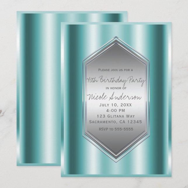 Aqua Teal Shine Glamour Birthday Party Any Event Invitation (Front/Back)