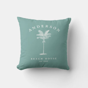Aqua Teal Simple Palm Tree Beach House Cushion