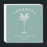 Aqua Teal Simple Palm Tree Beach House Wooden Box Sign<br><div class="desc">Aqua Teal Simple Palm Tree Beach House Wooden Box Sign features a vintage palm tree illustration,  along with your last name.</div>