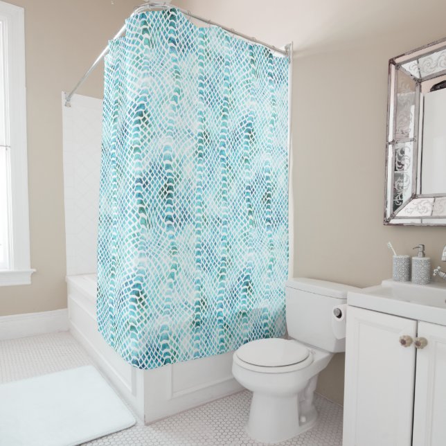 Aqua Teal Snake Print Shower Curtain (In Situ)