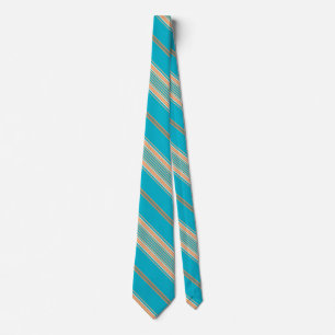 Aqua Teal, Tan and White Stripe Necktie