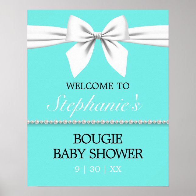 Aqua Teal Tiffany Baby Shower Welcome Sign (Front)