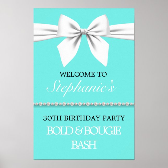 Aqua Teal Tiffany Theme Party Welcome Sign (Front)