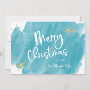 Aqua Teal Tropical Watercolor Merry Christmas Card