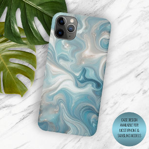 Aqua Teal Turquoise Blue Gold Marble Art Pattern iPhone 15 Pro Max Case
