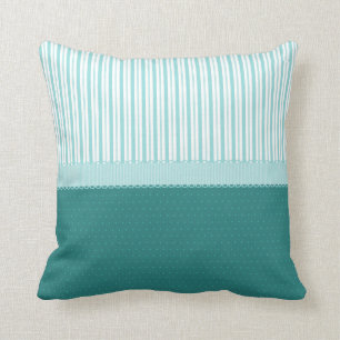 Aqua Teal Turquoise Blue Stripes Polka Dots Cushion