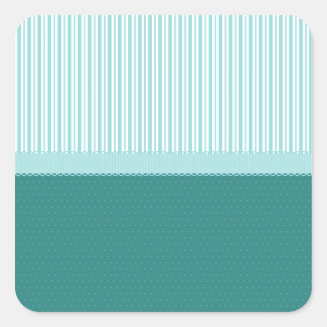 Aqua Teal Turquoise Blue Stripes Polka Dots Square Sticker (Front)