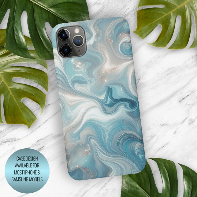 Aqua Teal Turquoise Blue White Silver Marble iPhone Case (Creator Uploaded)