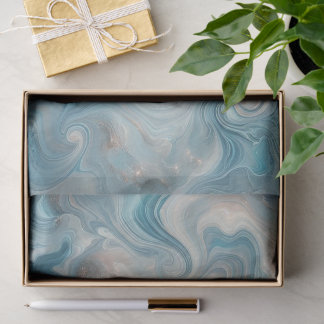 Aqua Teal Turquoise Blue White Silver Marble Tissue Paper