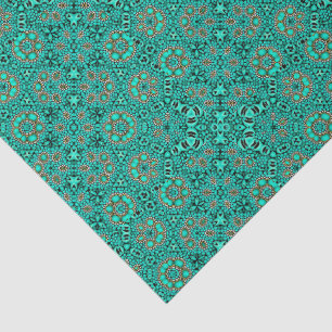 Aqua Teal Turquoise Faux Gold Shell Decoupage Tissue Paper