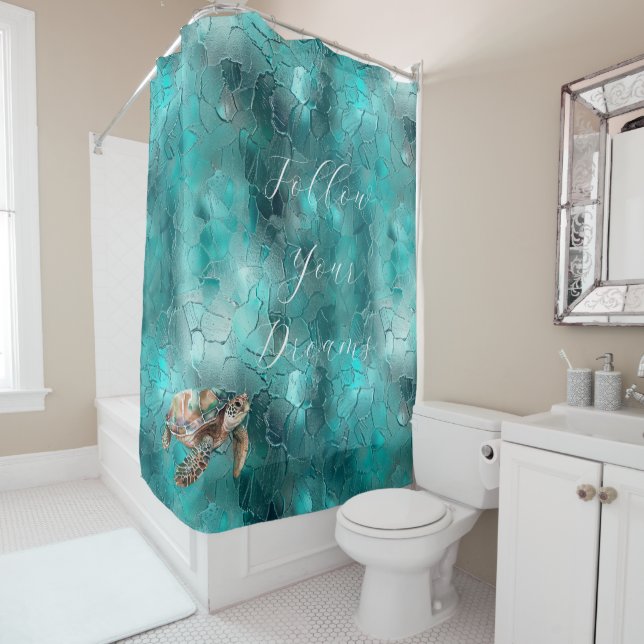 Aqua Teal Turquoise Glam Shower Curtain (In Situ)