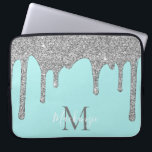 Aqua Teal Turquoise Sparkle Silver Glitter Drips Laptop Sleeve<br><div class="desc">Girly Aqua Teal Turquoise Sparkle Silver Glitter Drips Monogram laptop sleeve with our trendy faux silver glitter drips on an aqua teal (turquoise) background. Designed by Cedar and String. To personalise further, please click the "customise further" link and use the design tool to modify the design. If you need assistance...</div>