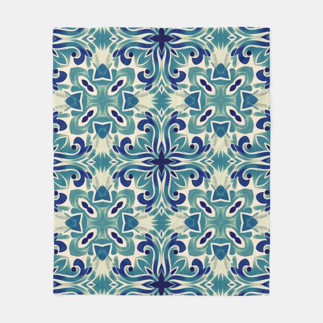 Aqua & Teal Vintage Mediterranean Style  Fleece Blanket (Front)
