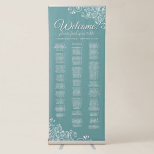Aqua Teal & White Lace Alphabetical Seating Chart Retractable Banner