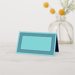 Aqua Teal with Triple Navy Blue Borders Place Card