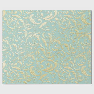 Aqua & Teal Xmas Wrapping Paper with Gold Accents