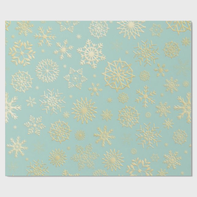 Aqua & Teal Xmas Wrapping Paper with Gold Accents (Flat)