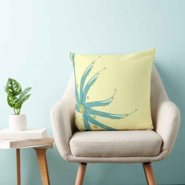Aqua Teal Yellow Chartreuse Modern Floral Pillow (Chair)