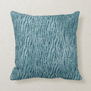 Aqua Teal Zebra Print Glitter      Cushion