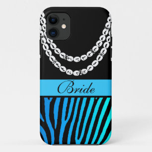 Aqua teal zebra stripes bride pearls iphone 5 case