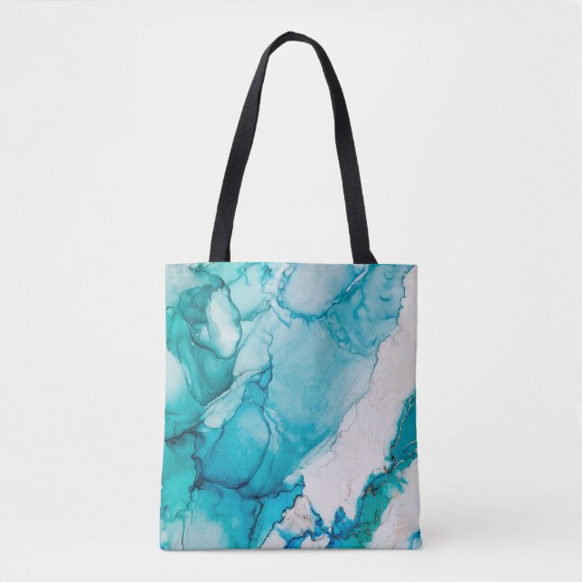 Aqua texture with gold threads tote bag (Front)