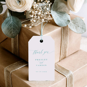 Aqua Thank You Wedding Calligraphy Favor Tags